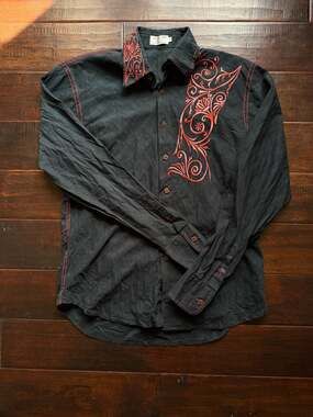 Angelino For Bermuda Men's Black Embroidered Button Down Shirt Size M